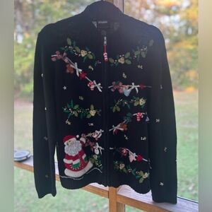 Designers Studio‎ VINTAGE  Christmas Holiday Santa Cardigan Size P/L